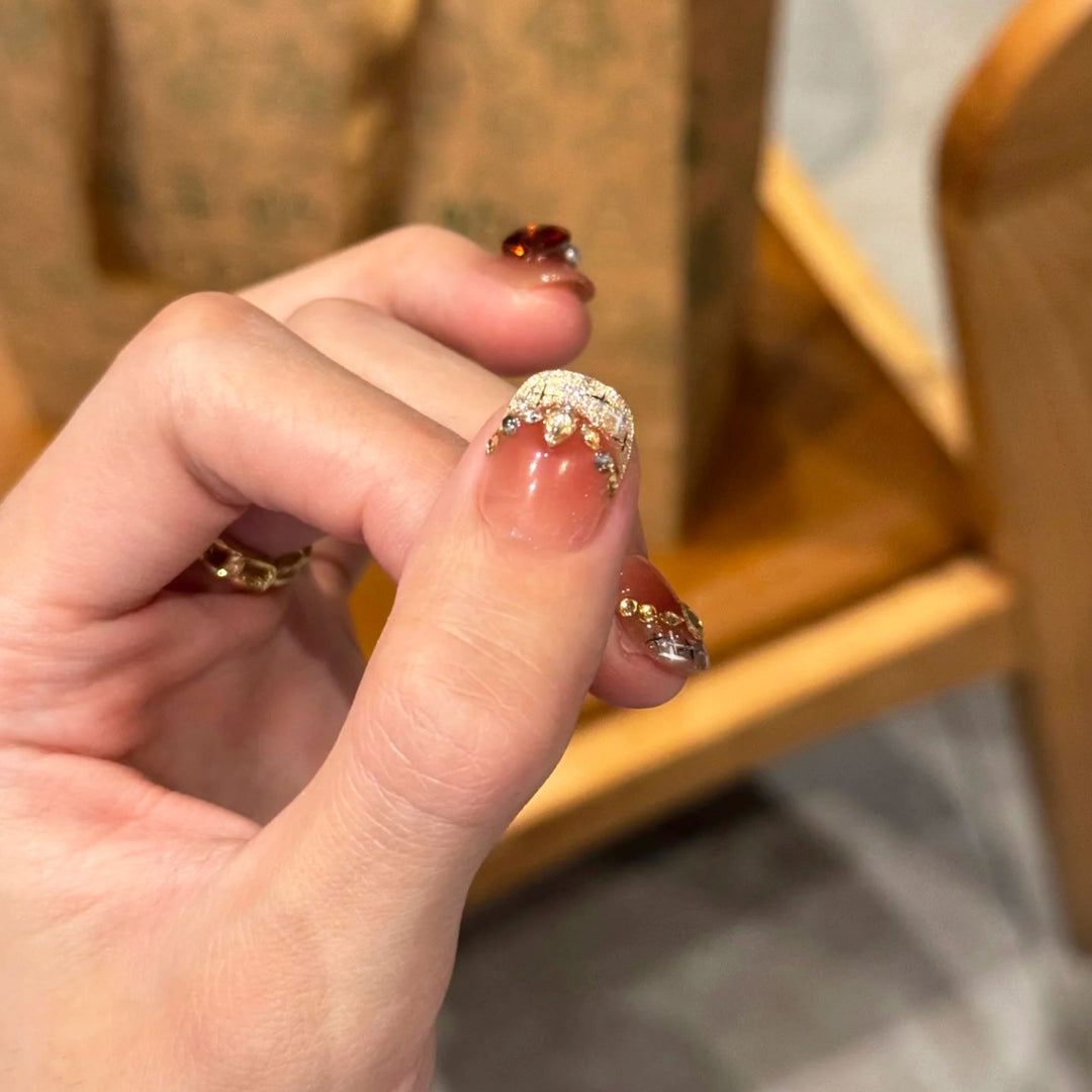 Decorative Press-On Nail Art Set with Gem Accents