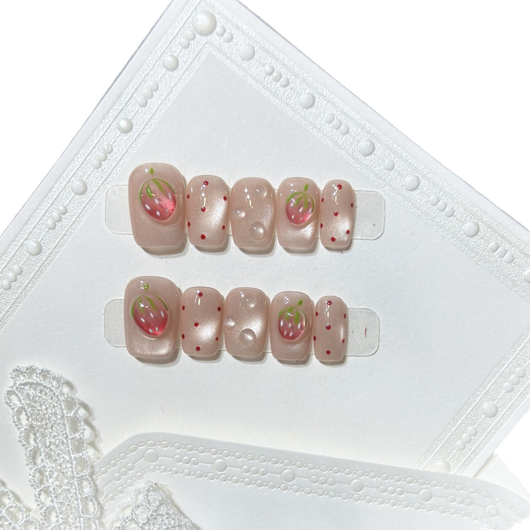 Strawberry-Inspired Press-On Nail Art Set Stornfield