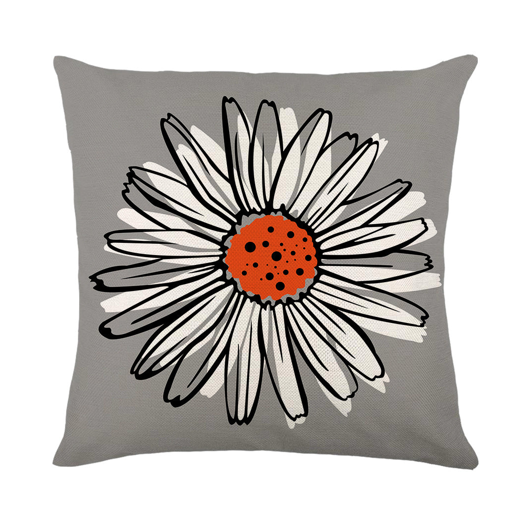 Artistic Daisy Print Linen Throw Pillow