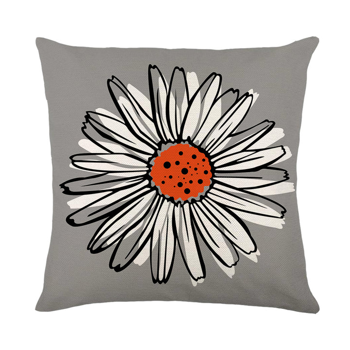 Artistic Daisy Print Linen Throw Pillow