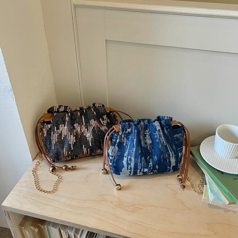 Artistic Textured Drawstring Handbag