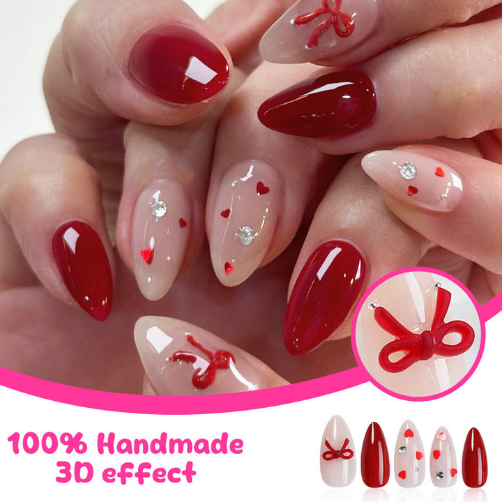 Artificial nail set with festive heart and bow accents Stornfield