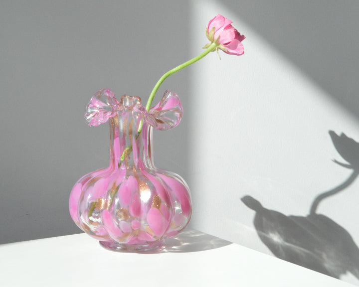 Handblown Ruffled-Rim Bulbous Art Glass Bud Vase Stornfield