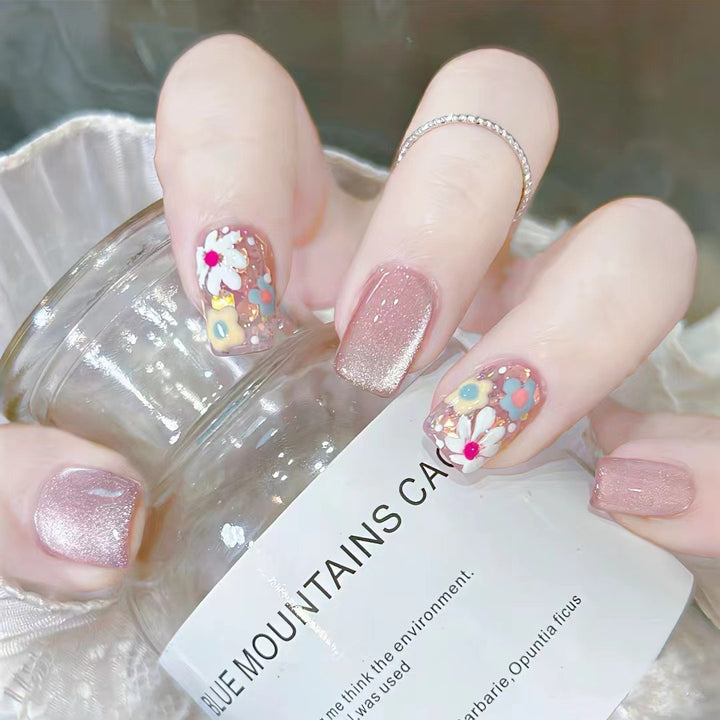 Floral-Embellished Gel Nail Art Set