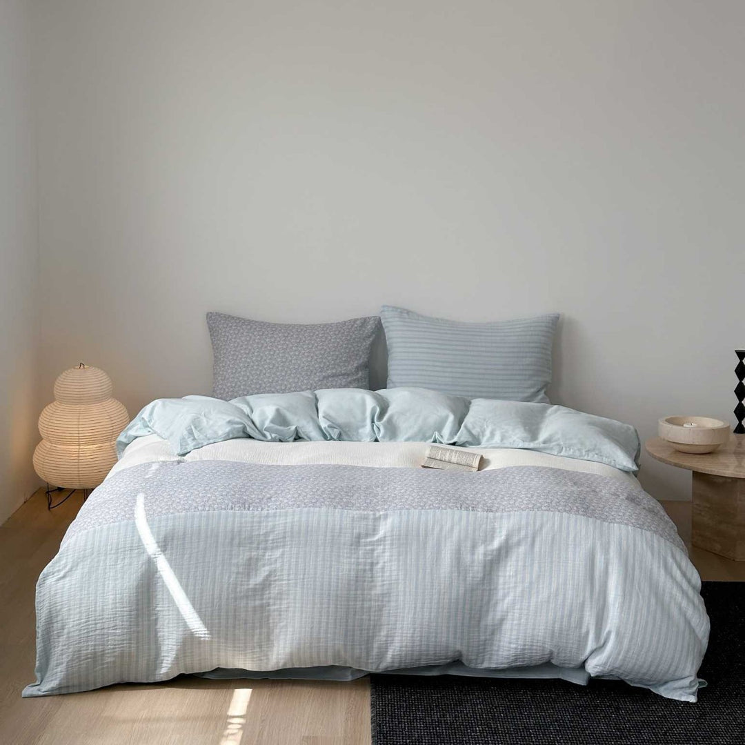Washed Cotton-Linen Striped Patchwork Duvet Cover Set