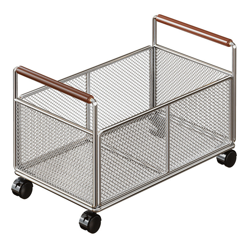 Freestanding Mesh Storage Crate with Wooden Grip Handles for Living Room and Laundry