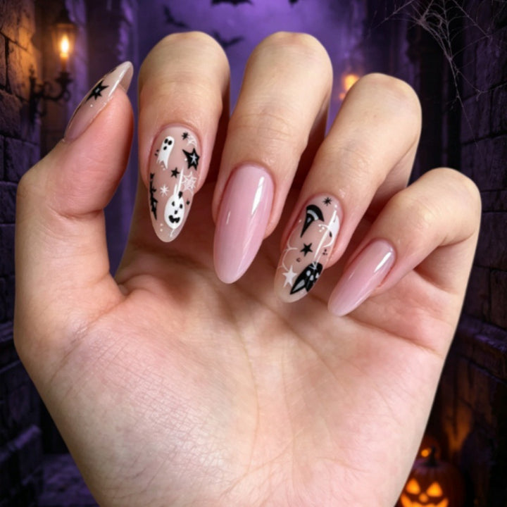 Artistic Halloween-Themed Press-On Nail Design Stornfield