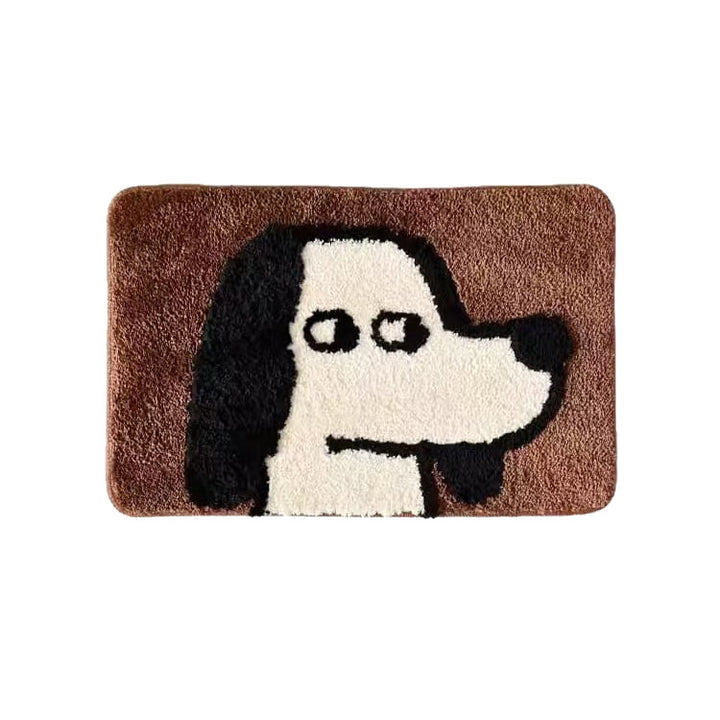 Plush Tufted Cartoon Dog Face Absorbent Non-Slip Bath Rug