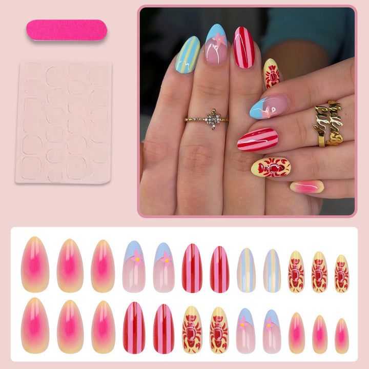 Acrylic nail set with floral pattern and creative designs Stornfield