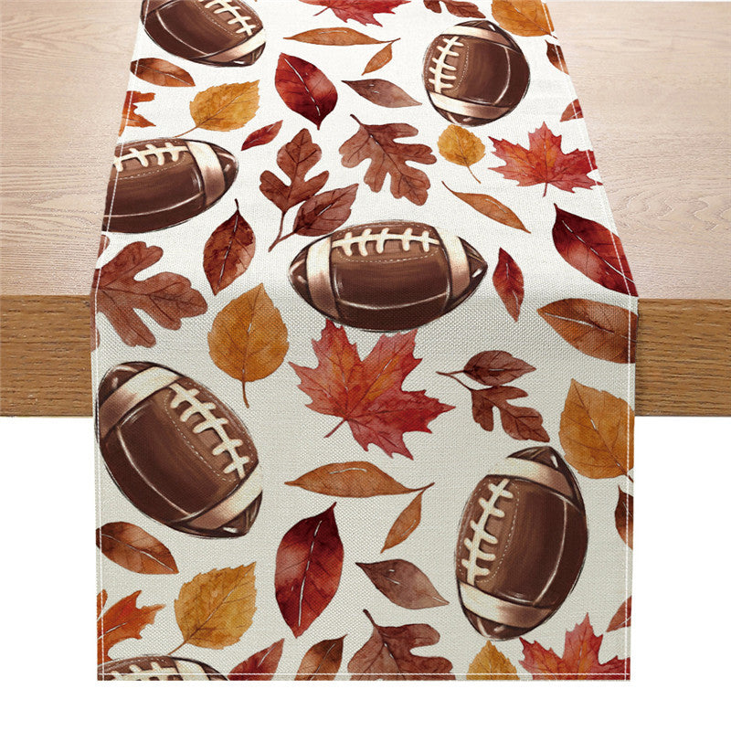 Autumn Football Print Cotton-Linen Table Runner