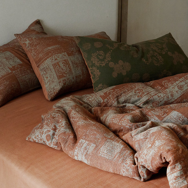 Artisan Jacquard Duvet Cover Set with Brushed Cotton Fitted Sheet and Pillow Shams
