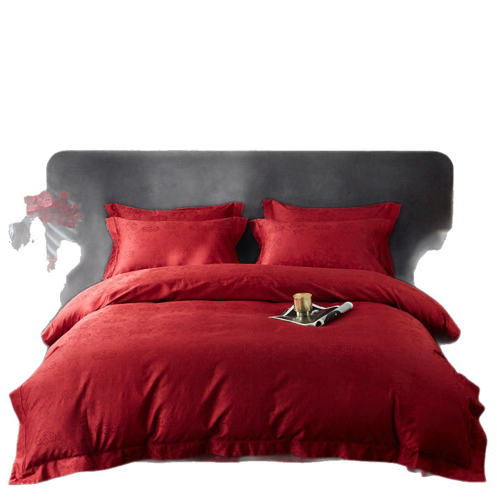 Premium bedding set made of cotton satin with subtle jacquard embossing and concealed zipper