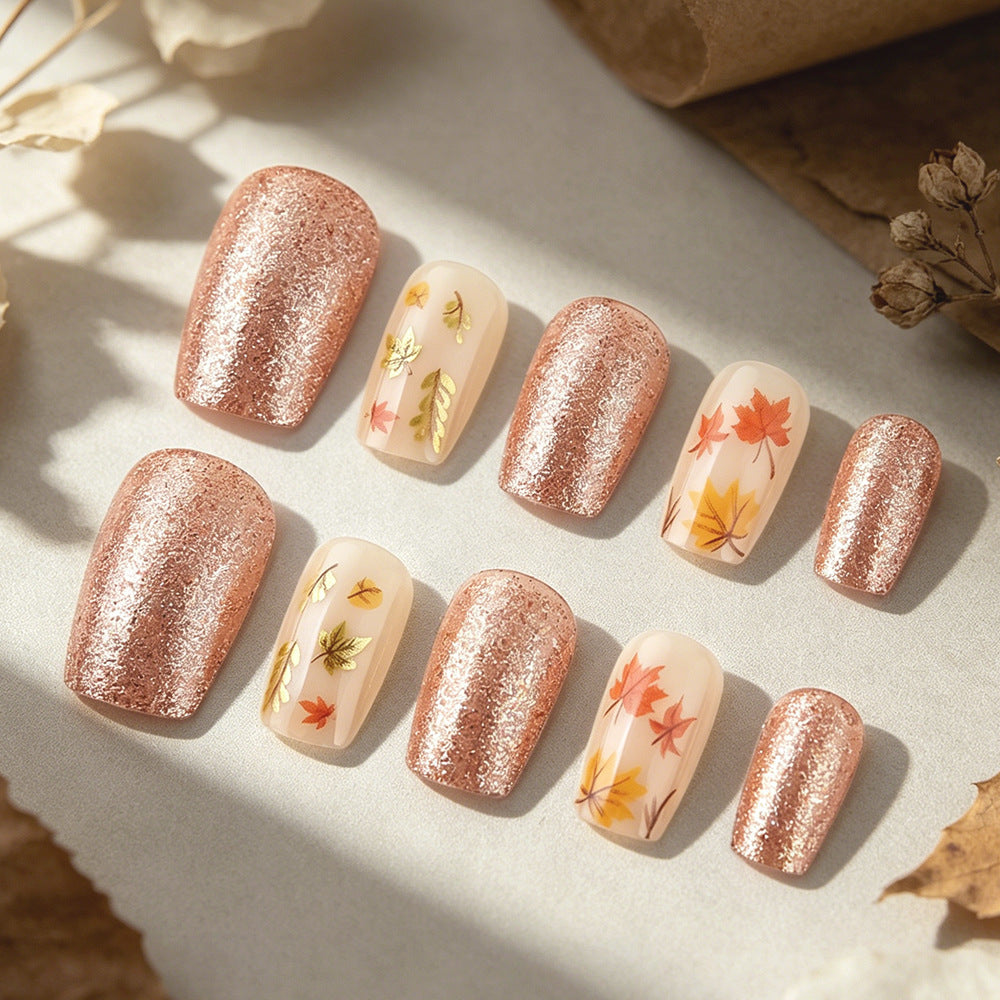 Artistic Autumn-Themed Press-On Nails Stornfield