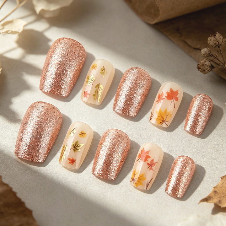 Artistic Autumn-Themed Press-On Nails Stornfield