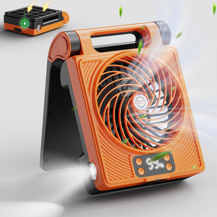 Unisex portable folding rechargeable battery fan with LED flashlight and solar charging function Stornfield