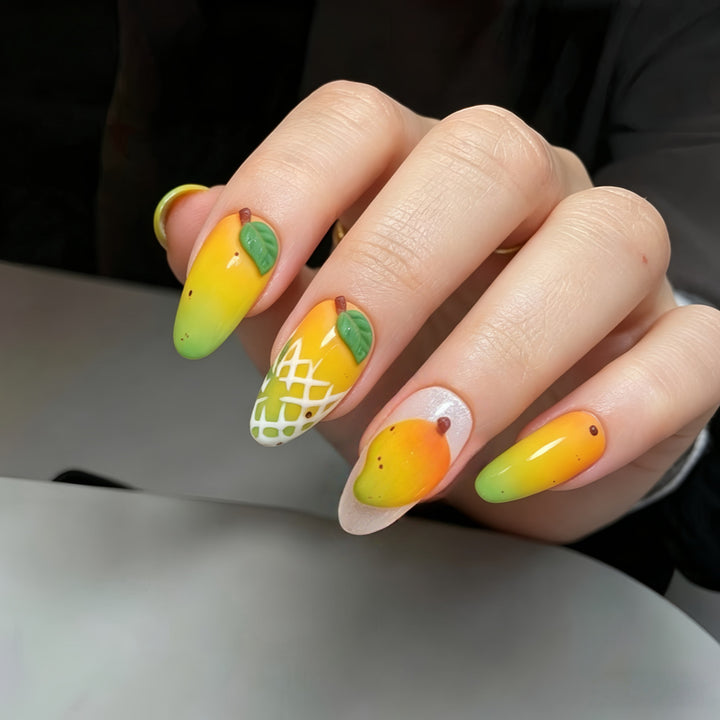 Creative artificial nails with colorful mango design Stornfield