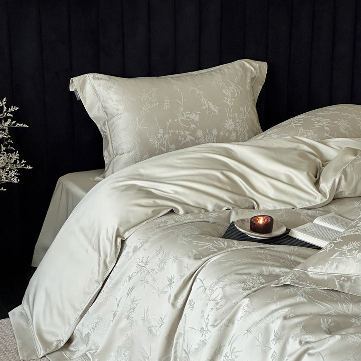 Luxurious satin jacquard bedding with floral relief pattern
