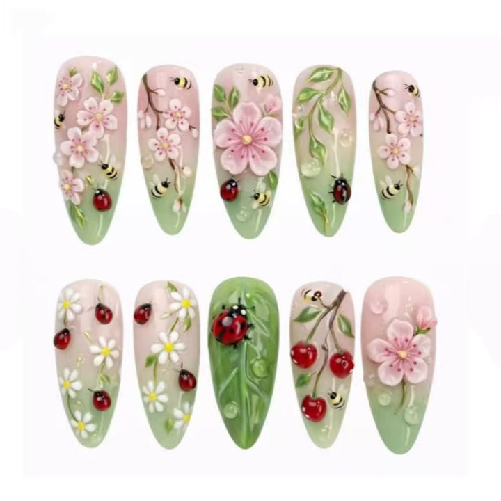Nature-Themed Artistic Press-On Nail Set Stornfield