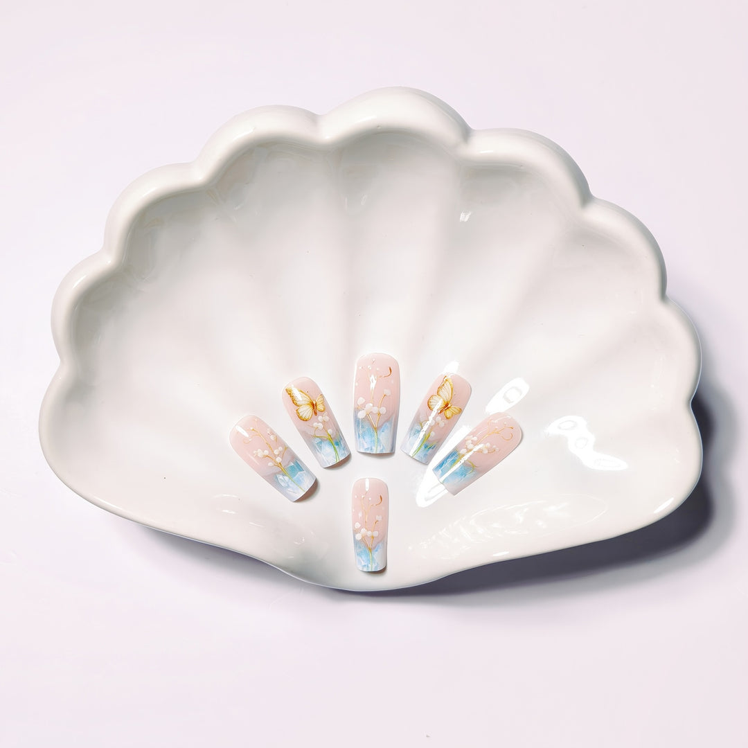 Artificial nails with elegant flower and butterfly design Stornfield