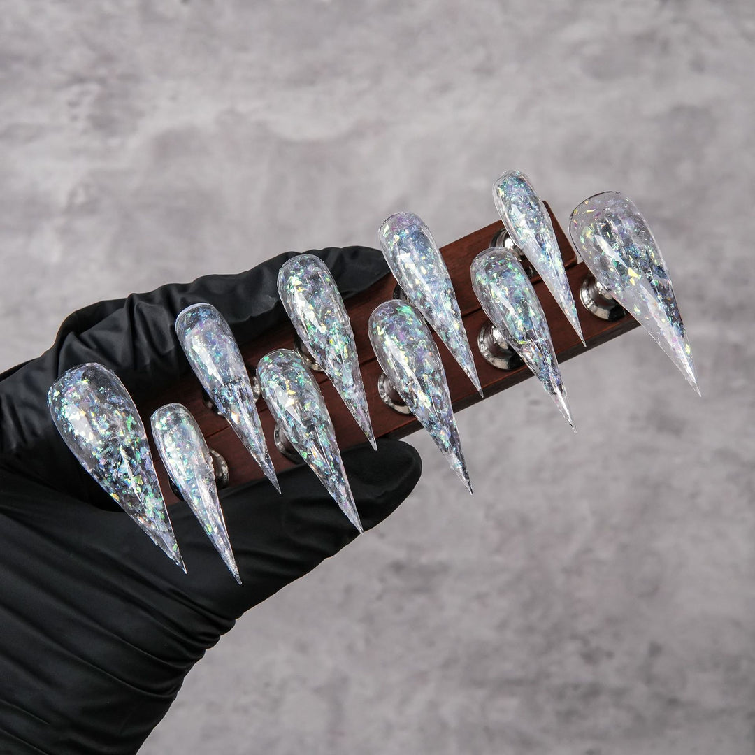Stiletto Press-On Nail Set with Iridescent Glitter Finish
