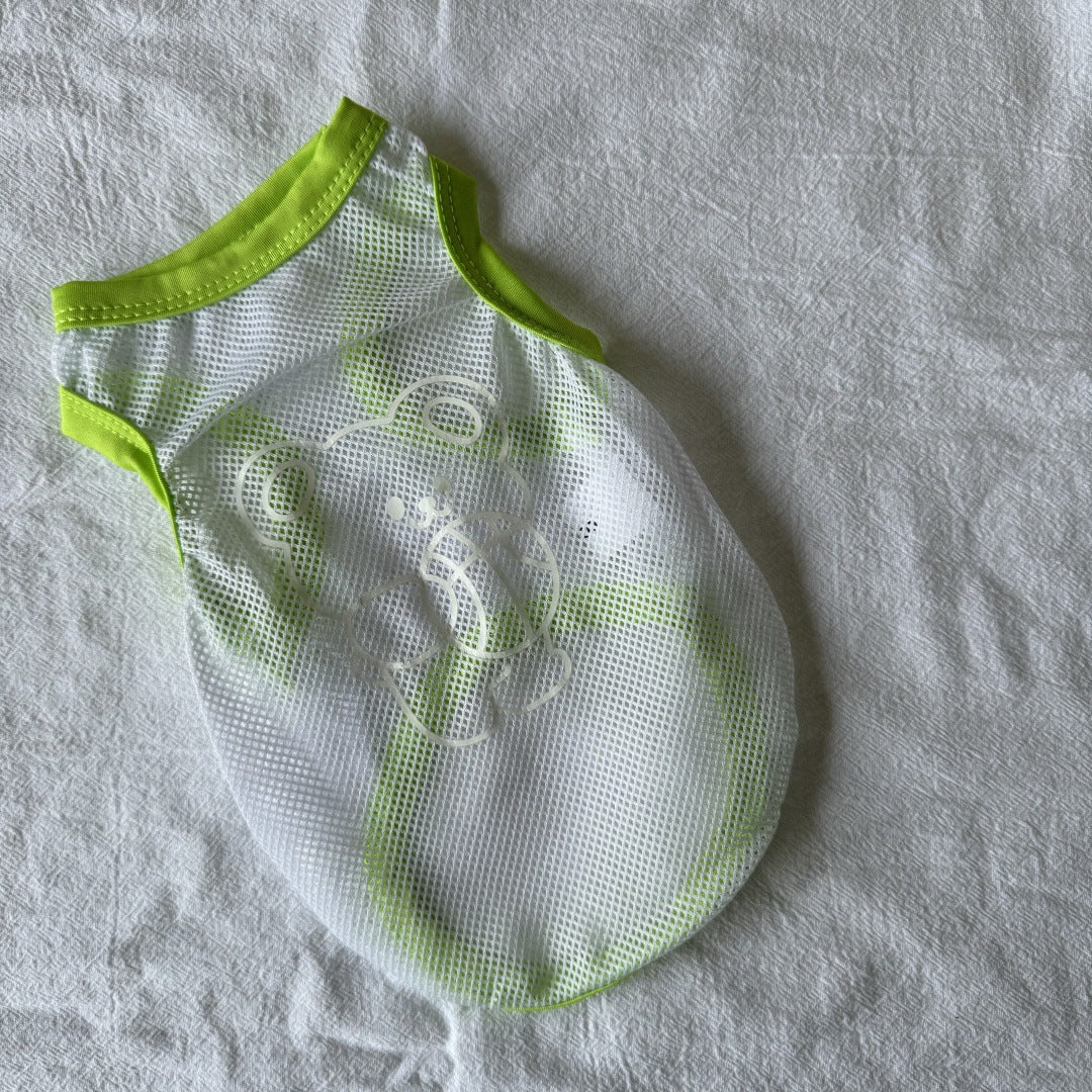 Lightweight Breathable Mesh Pet Tank Top with Reflective Bear Print and Contrast Trim