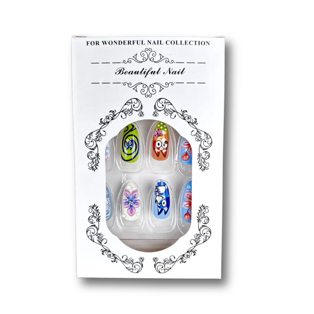 Playful Cartoon-Inspired Press-On Nail Art Set