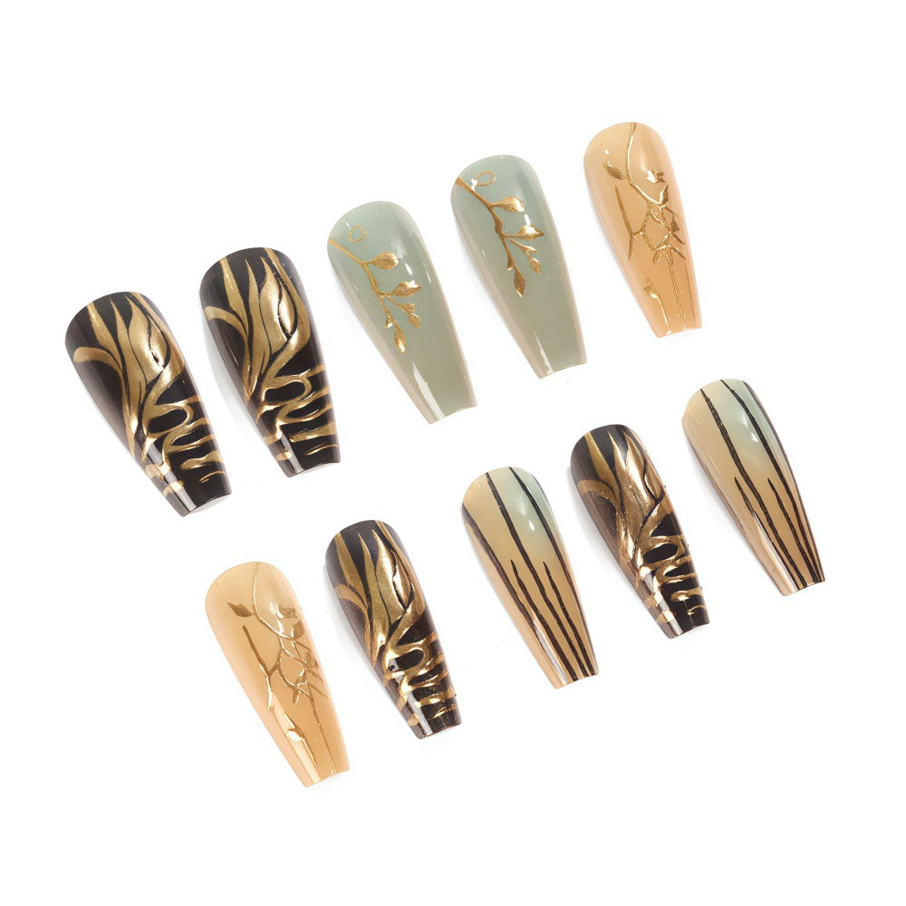 Creative artificial nails with elegant leaf design Stornfield