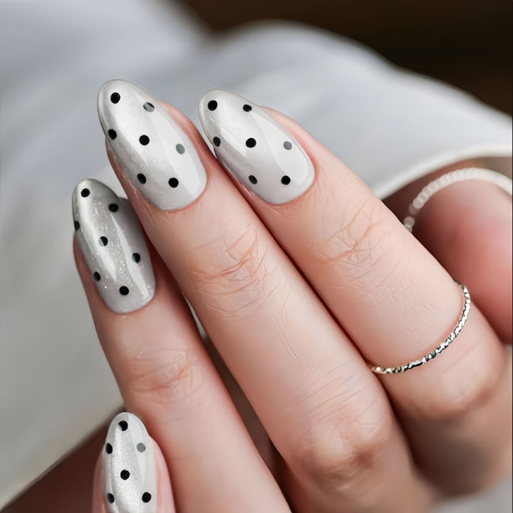 Artistic Press-On Nail Set with Polka Dot Design Stornfield