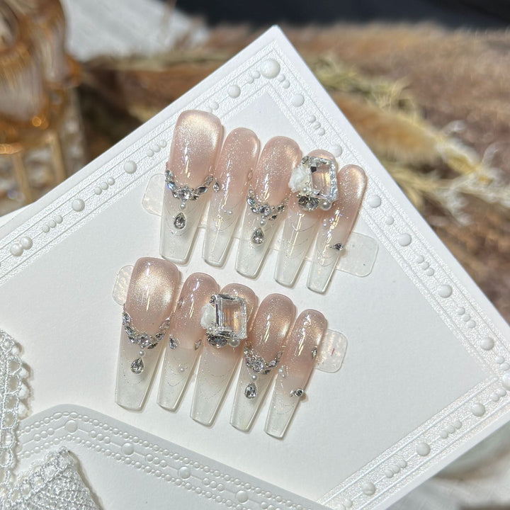 Elegant Rhinestone-Embellished Press-On Nail Set Stornfield