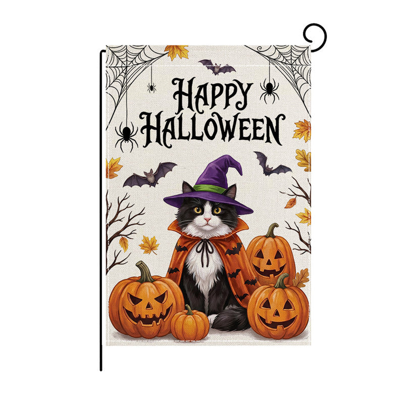 Heavy-Duty Halloween Spun-Polyester Decorative Yard Flag with Playful Ghosts and Jack-o'-Lanterns