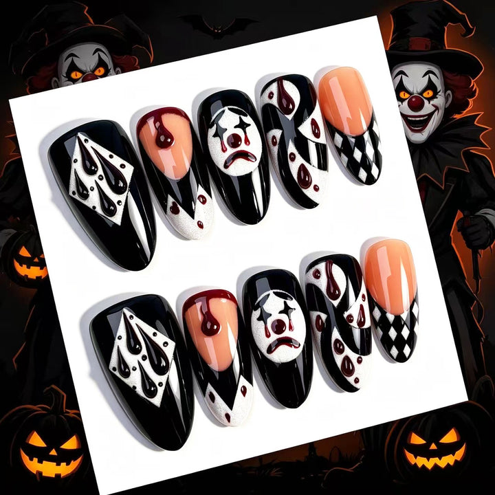 Artistic Press-On Nail Art Set with Theatrical Designs