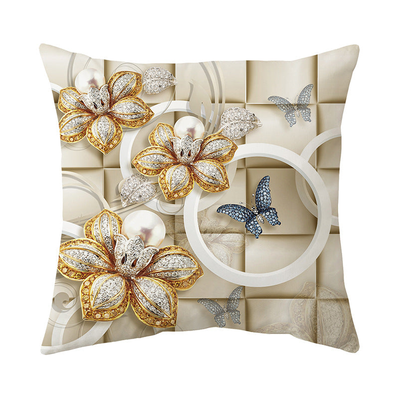 Luxurious Jeweled Floral Quilted-Texture Decorative Throw Pillow Cover