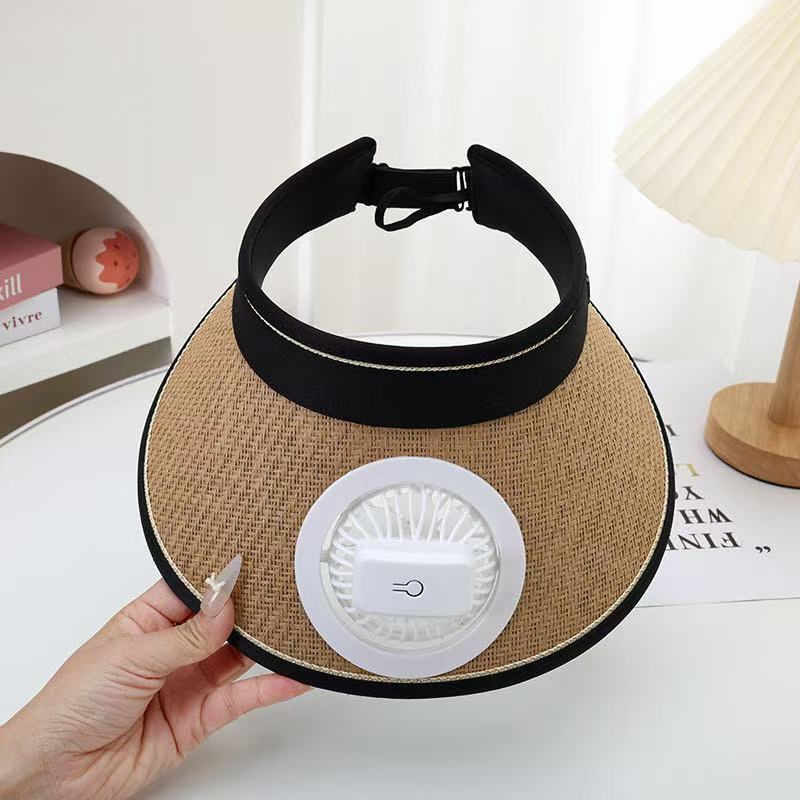 Air-cooled straw hat with detachable battery fan and elastic headband Stornfield