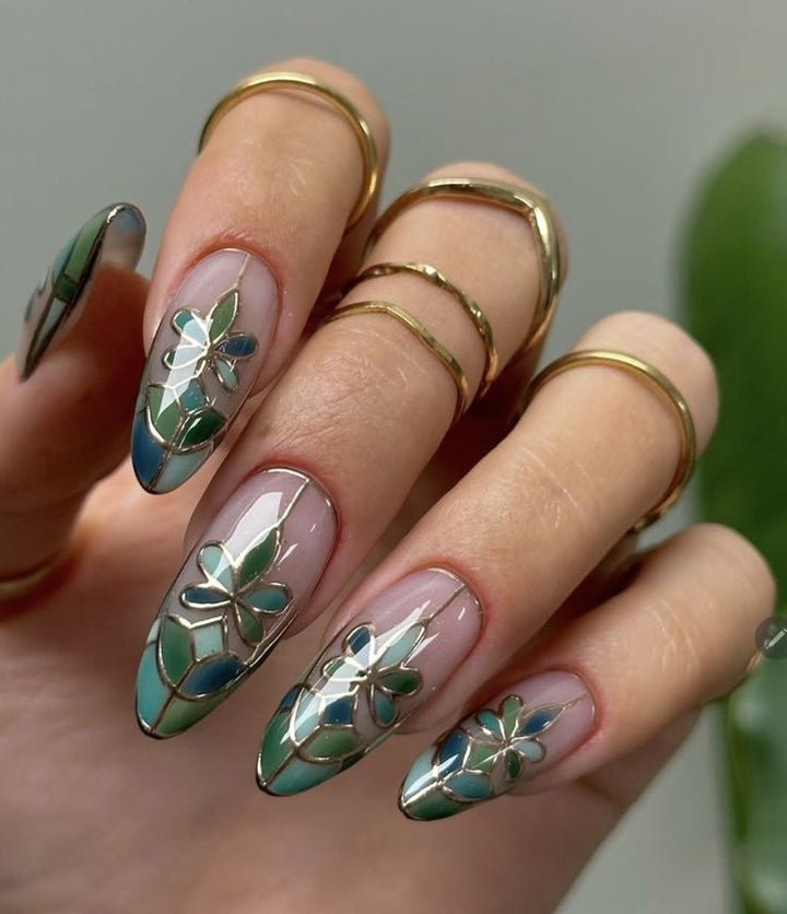 French Art Nails with Floral Design Stornfield