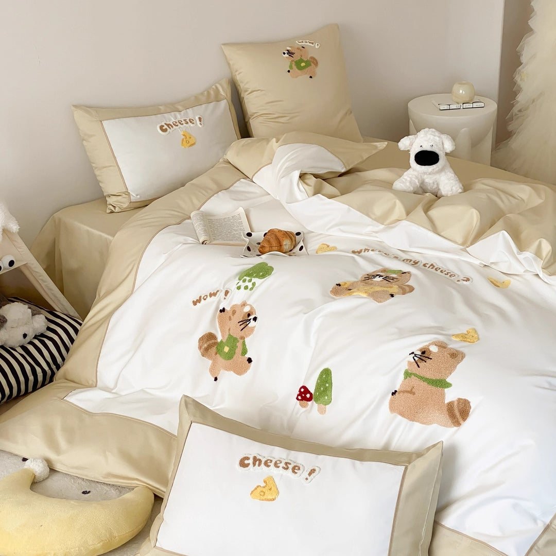 Embroidered Plush Appliqué Duvet Cover Set with Pillow Shams