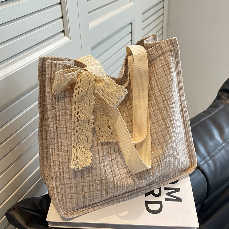 Lace-Detail Structured Tote Bag