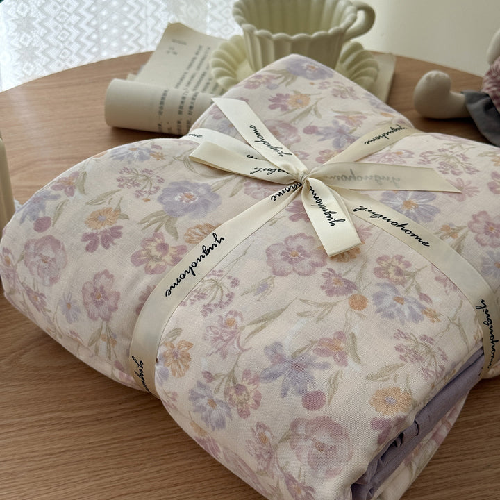 Floral-Print Cotton-Linen Duvet Cover Gift Set with Reversible Finish and Deep-Corner Ties