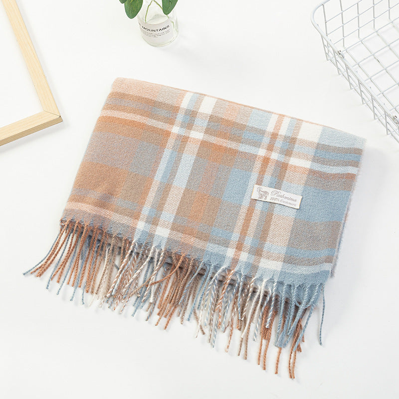 Women Plaid-Fringe Scarf made of soft material Stornfield