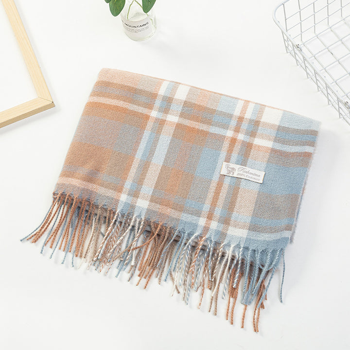 Women Plaid-Fringe Scarf made of soft material Stornfield
