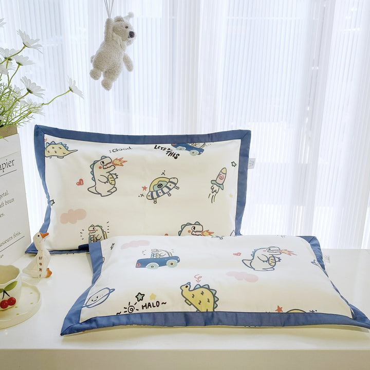Kids Cotton Pillowcase Set Nautical Whale Print with Blue Contrast Border