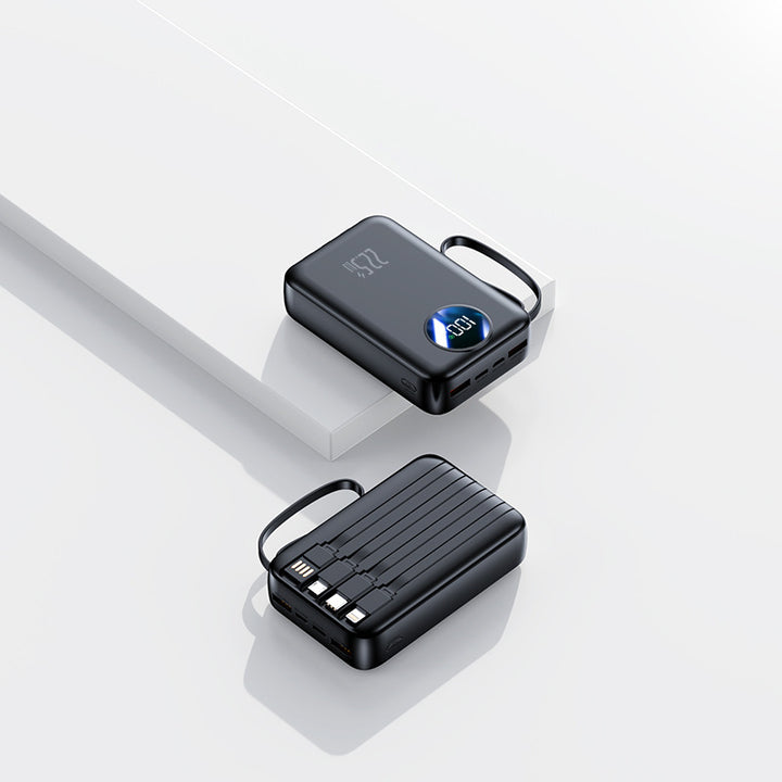 Portable power bank with integrated digital capacity display and flexible cable management Stornfield