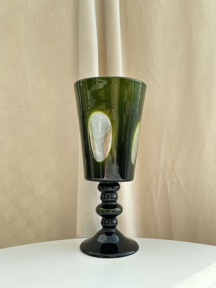 Tall Pedestal Handblown Decorative Goblet-Style Glass Vase with Stacked Stem Stornfield