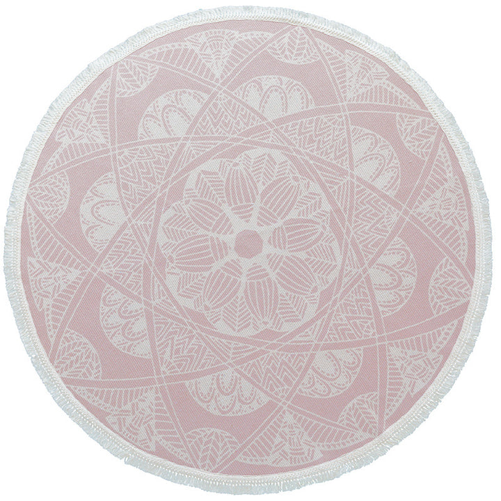 Beef Boho Cotton Rug with Mandala Print and Fringe Edge
