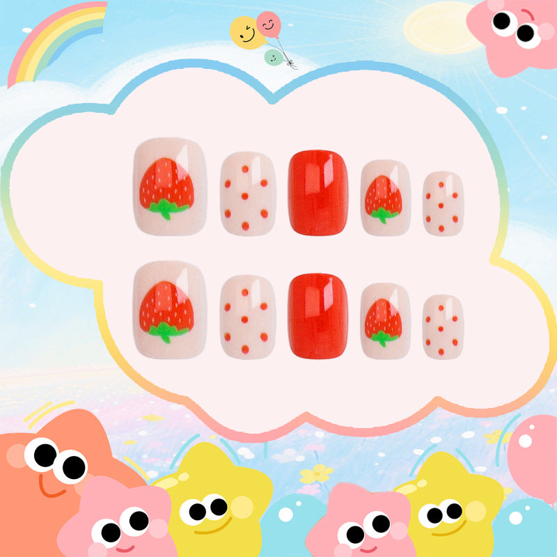 Artificial nail set with cute strawberry and polka dot designs Stornfield