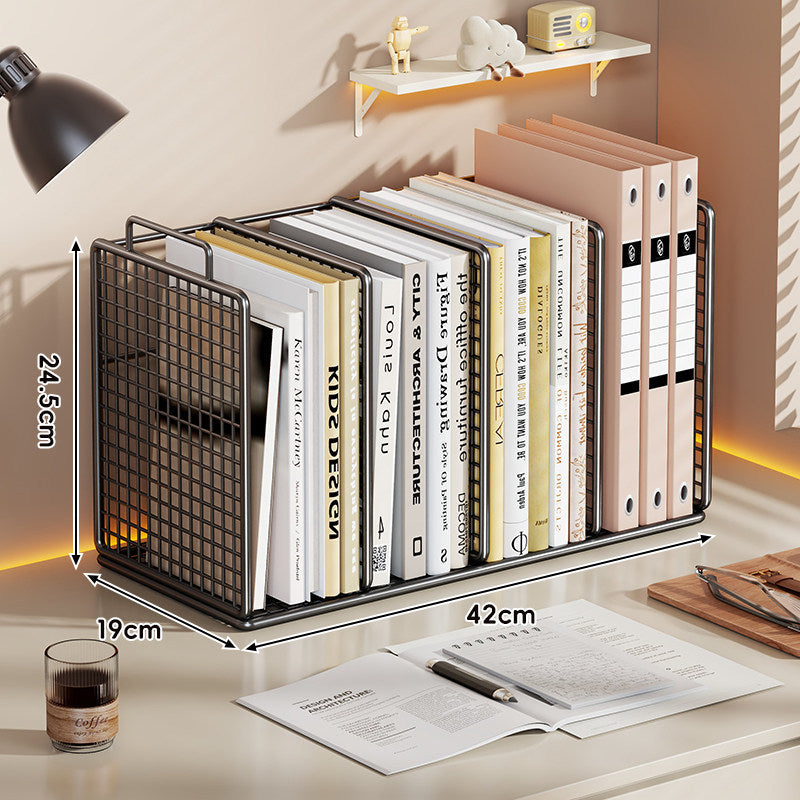 Desktop Metal Mesh Multi-Section Book and File Organizer Shelf