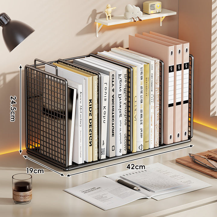 Desktop Metal Mesh Multi-Section Book and File Organizer Shelf