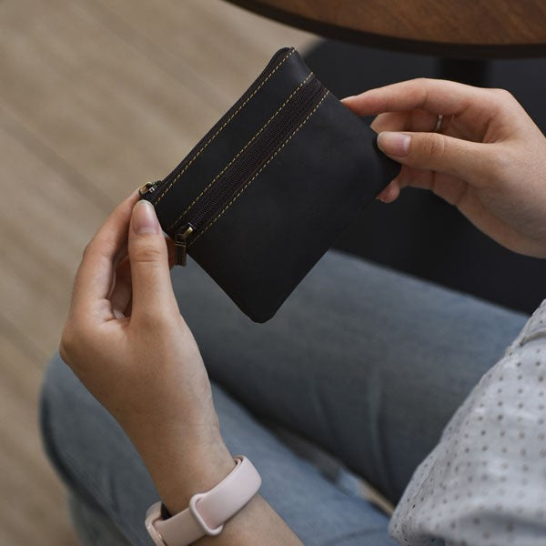 Double-Zip Leather Card Wallet