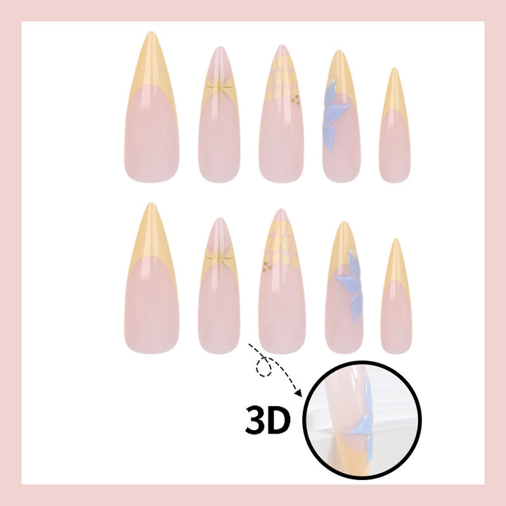 Artificial nail set with elegant floral design and golden accents Stornfield
