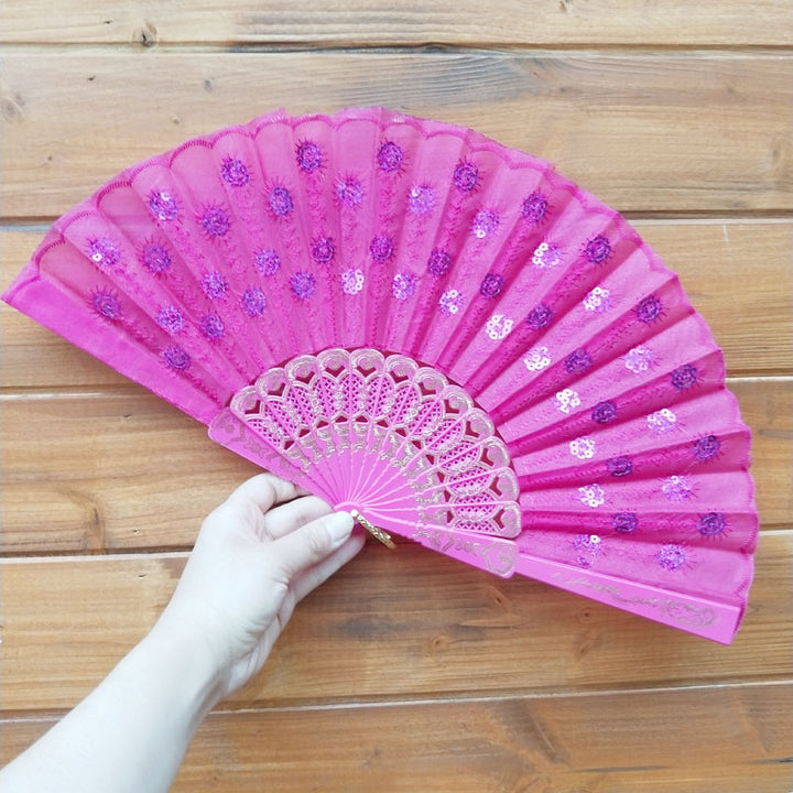Women's high-quality lace fan with artistic floral motifs Stornfield