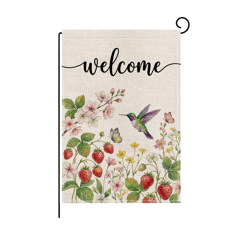 Botanical Welcome Garden Flag Linen-Texture Double-Sided Outdoor Decorative Banner